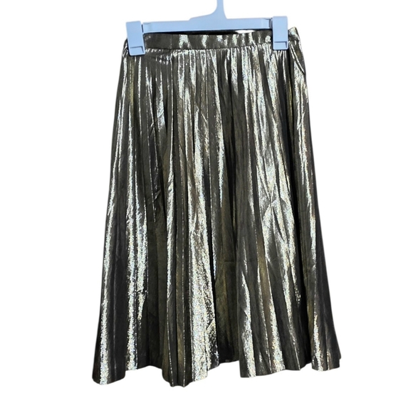 Point Sur By J.Crew Pleated Metallic Skirt Gold Size 00 - Picture 2 of 11